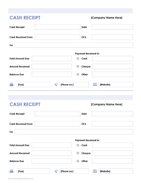 Cash Receipt Template Free