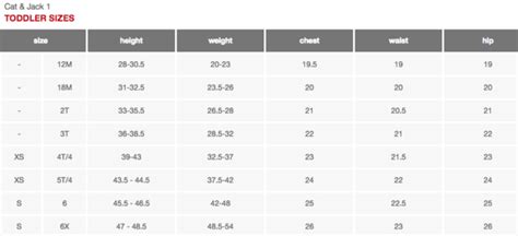 Cat And Jack Size Chart