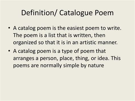 Catalogue Poem Ideas