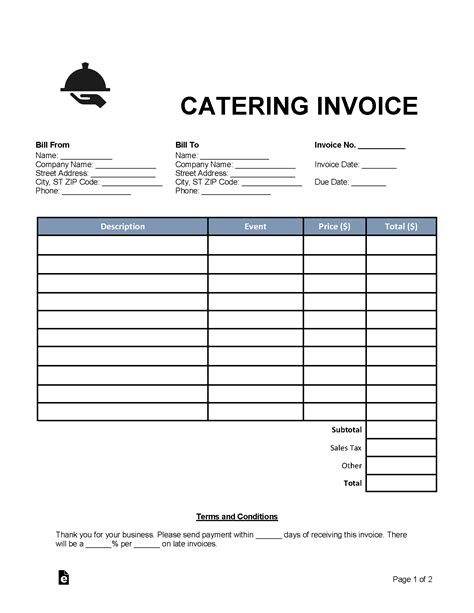 Catering Invoice Free Template
