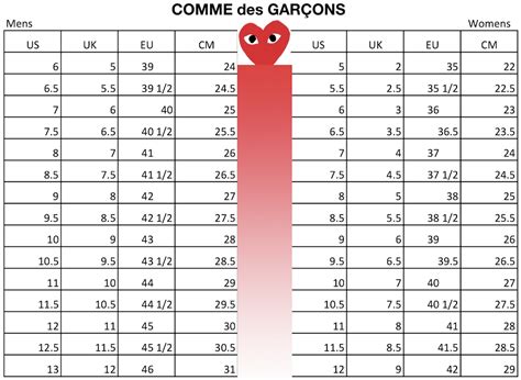 Cdg Size Chart
