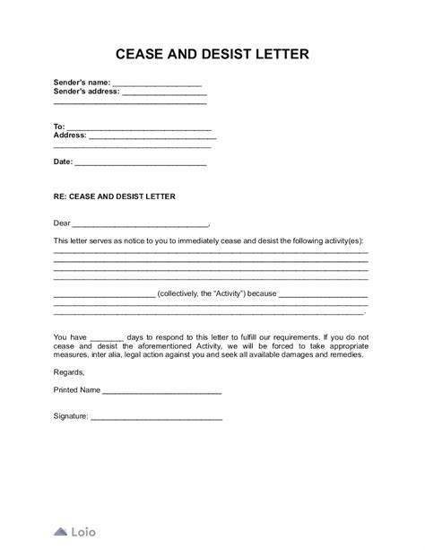 Cease Desist Letter Template