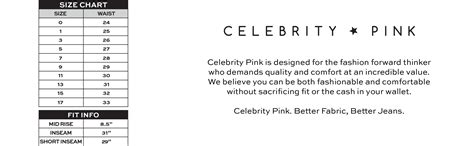 Celebrity Pink Size Chart