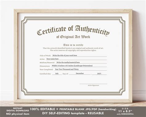 Certificate Of Authenticity Template