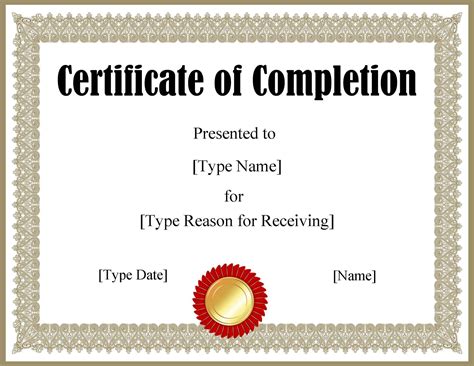 Certificate Of Completion Template Word