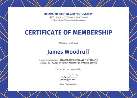 Certificate Of Membership Template