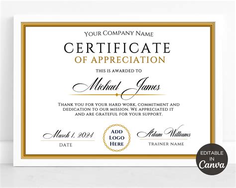 Certification Of Appreciation Template Free