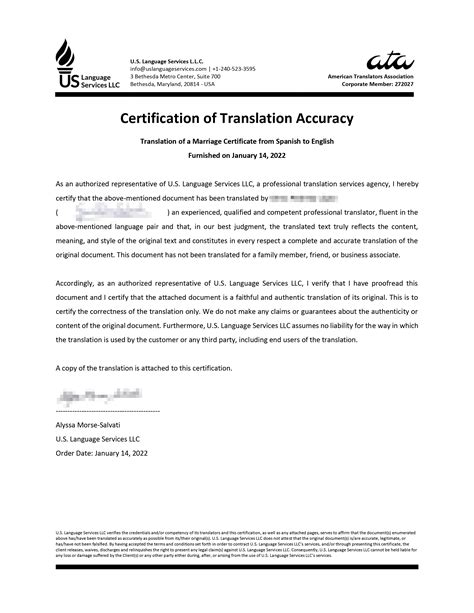 Certified Translation Template
