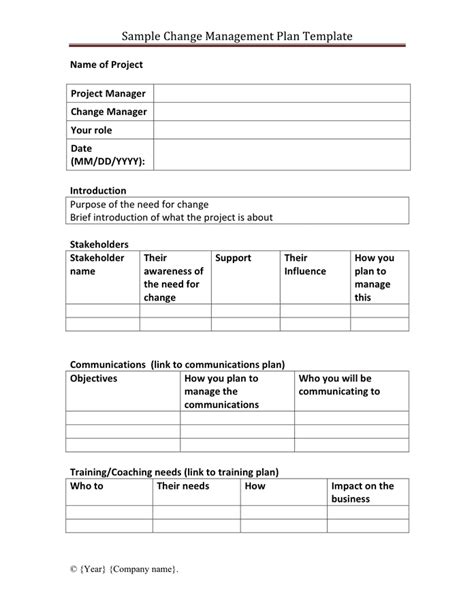 Change Management Plan Template Word