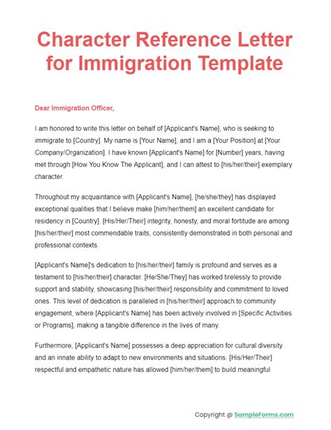 Character Reference Letter For Immigration Template