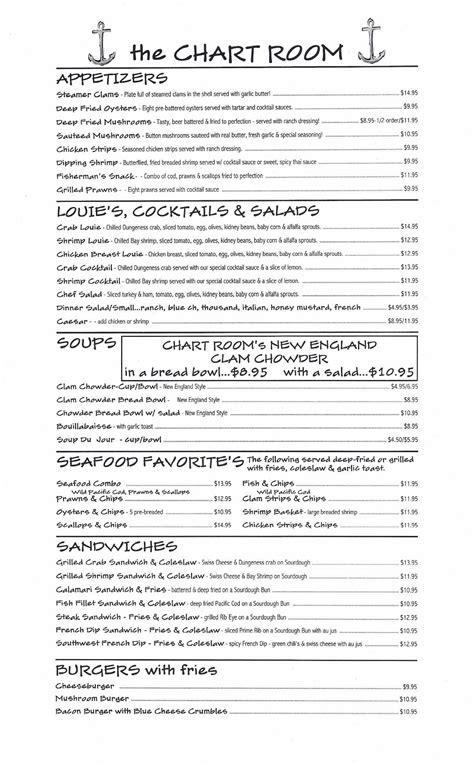 Chart Room Restaurant Crescent City Ca Menu