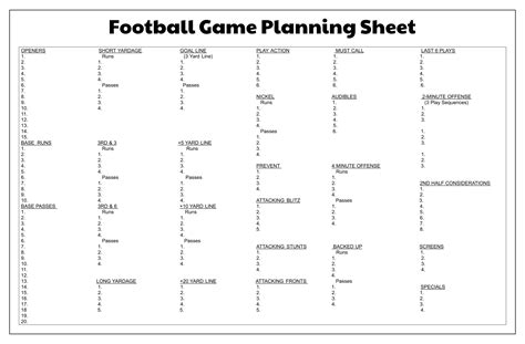 Charting Football Plays Templates