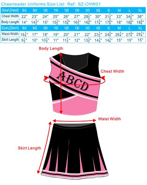 Cheer Uniform Size Chart