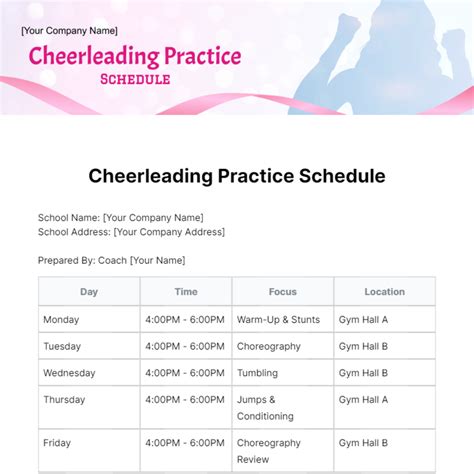 Cheerleading Practice Schedule Template