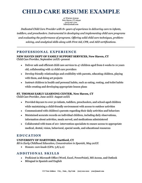 Child Care Resume Template