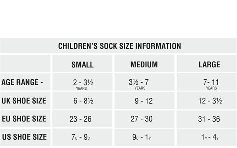 Children's Sock Size Chart