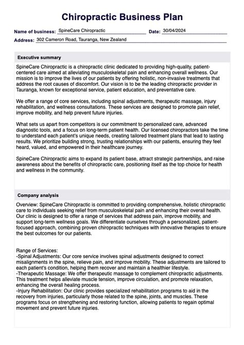 Chiropractic Business Plan Template