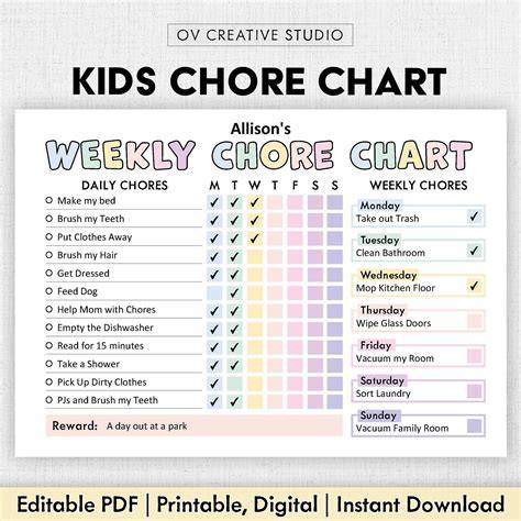Chore By Age Of Kid Chart Printable