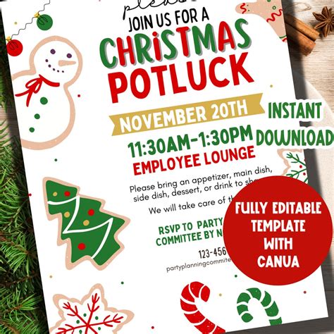Christmas Potluck Invitation Template Free Printable