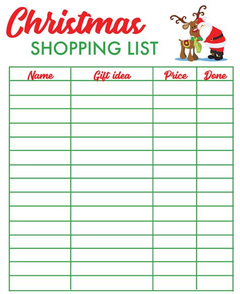 Christmas Shopping List Template