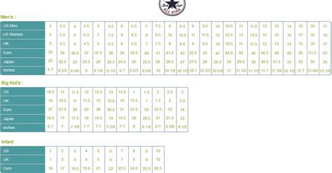 Chuck Taylor Size Chart