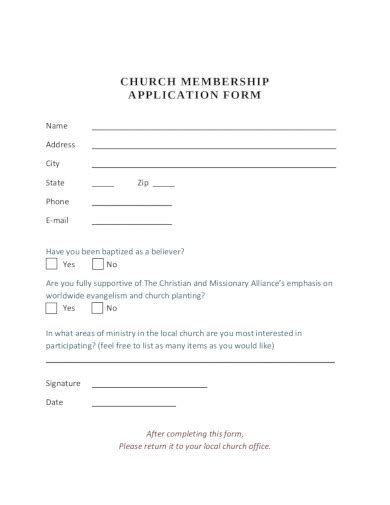 Church Membership Form Template