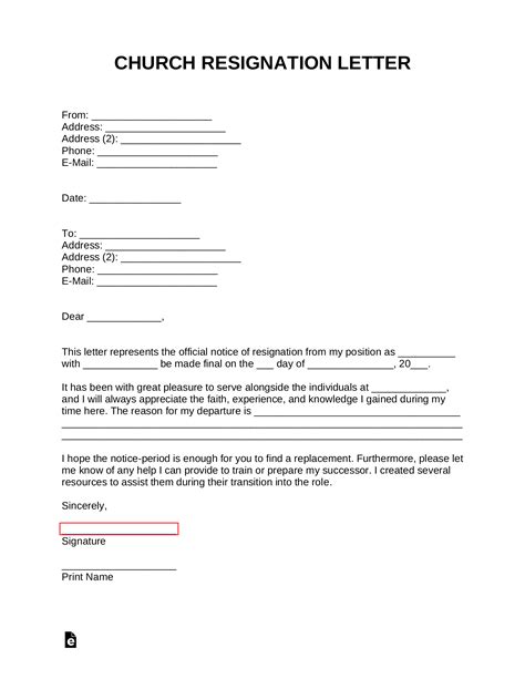 Church Resignation Letter Template