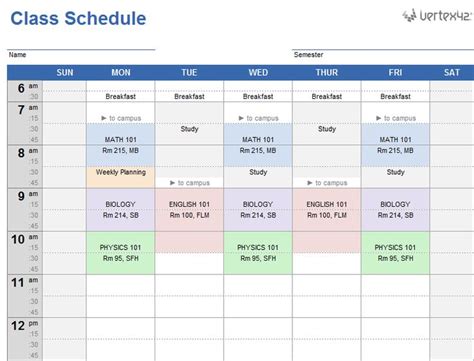 Class Schedule Template Google Sheets