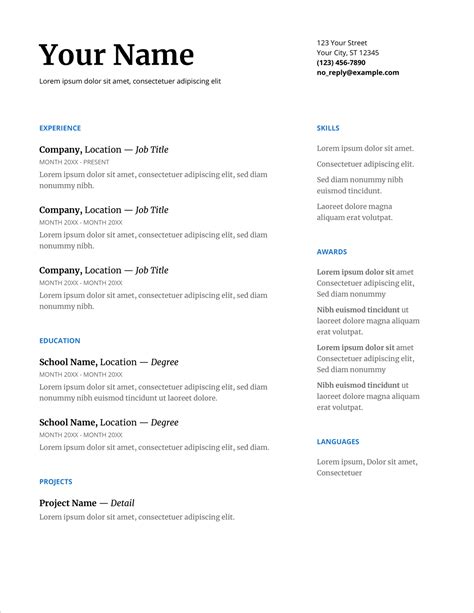Classic Resume Template Google Docs