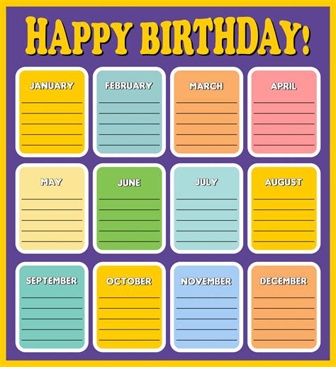 Classroom Birthday Chart Printable