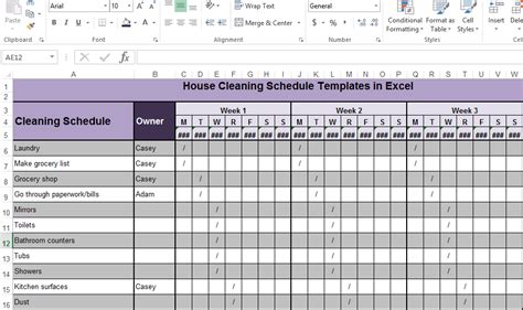 Cleaning Schedule Template Excel