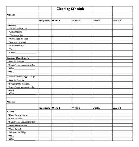 Cleaning Schedules Templates