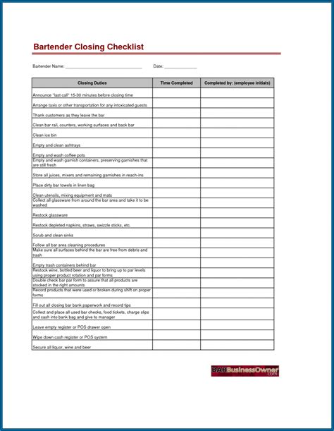 Closing Checklist Template