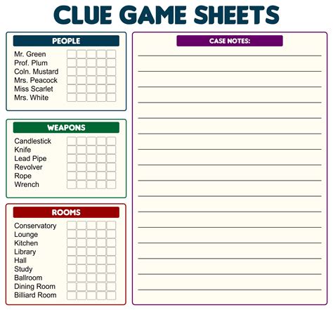 Clue Game Card Template