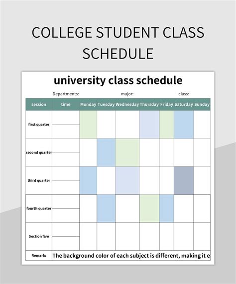 College Class Schedule Template