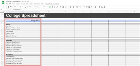 College Spreadsheet Template