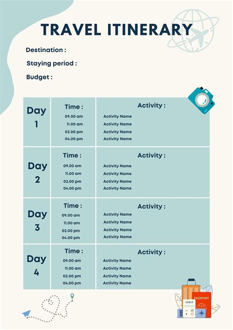 Color Tab Itinerary Template.