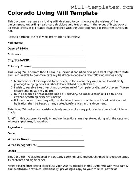 Colorado Living Will Template