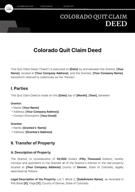 Colorado Quit Claim Deed Template