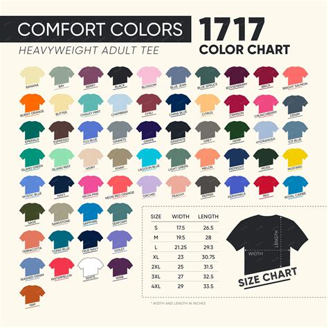 Comfort Color Tee Color Chart