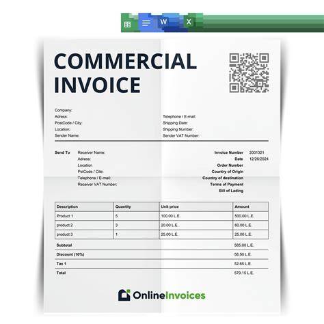 Commercial Invoice Template Free