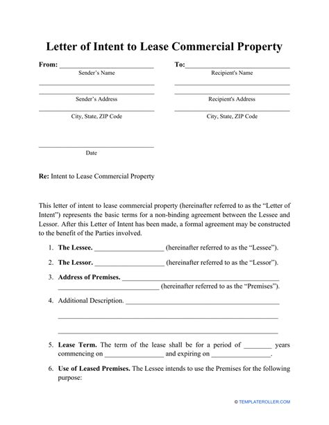 Commercial Real Estate Loi Template