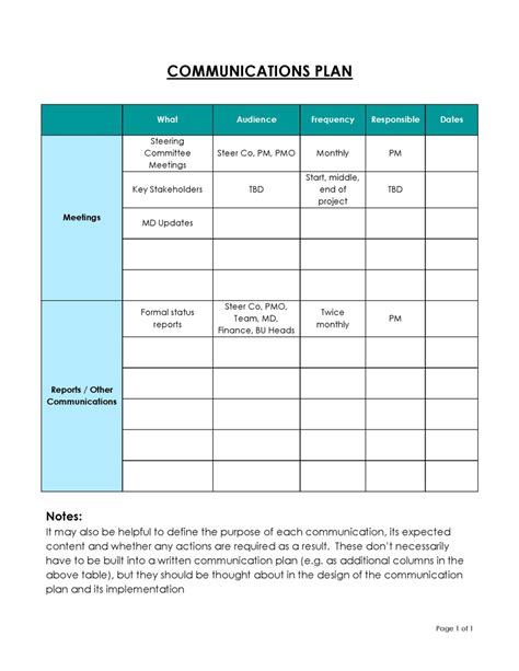Communication Plan Template Word