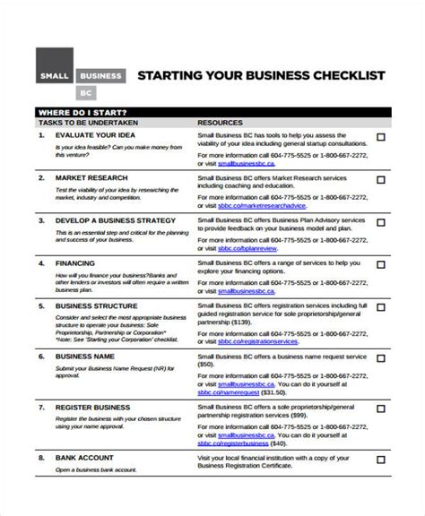 Company Checklist Template