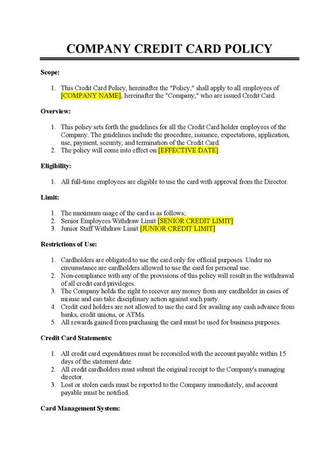 Company Credit Card Policy Template