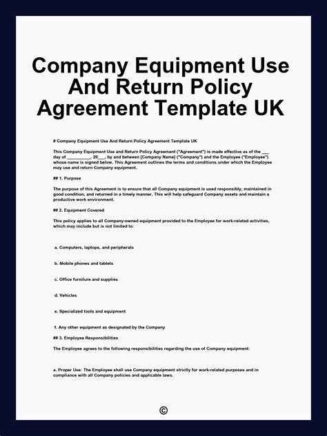 Company Equipment Use And Return Policy Template