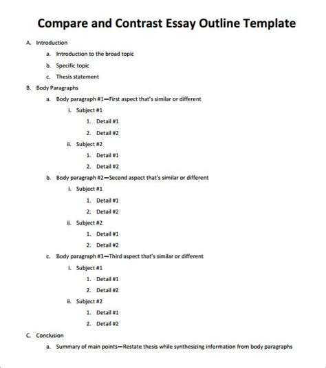 Compare And Contrast Essay Outline Template