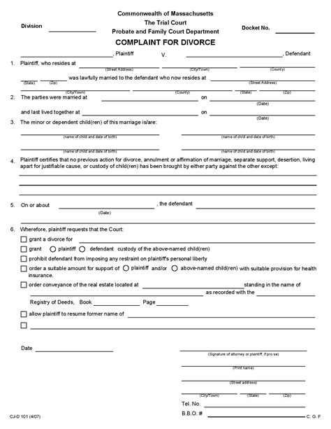 Complaint For Divorce Template