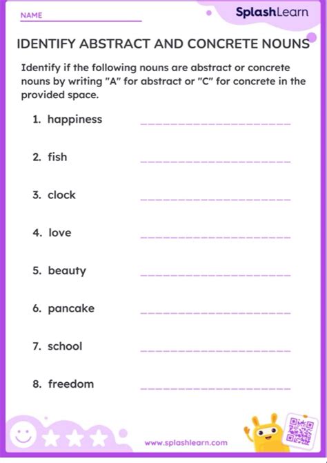 Concrete And Abstract Nouns Worksheet Free Printable