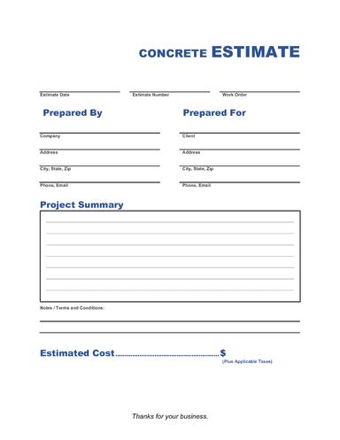 Concrete Estimate Template